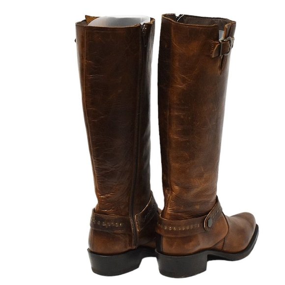 Sonora Distressed Brown Leather Zip Up Buckle Cowboy Boots - Picture 7 of 12